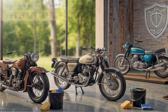 Motos de collection Motos de collection affichées dans un cadre professionnel avec une esthétique vintage.